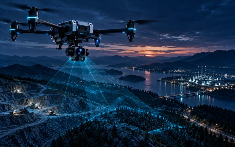 Autonomous drone scanning terrain with sensors